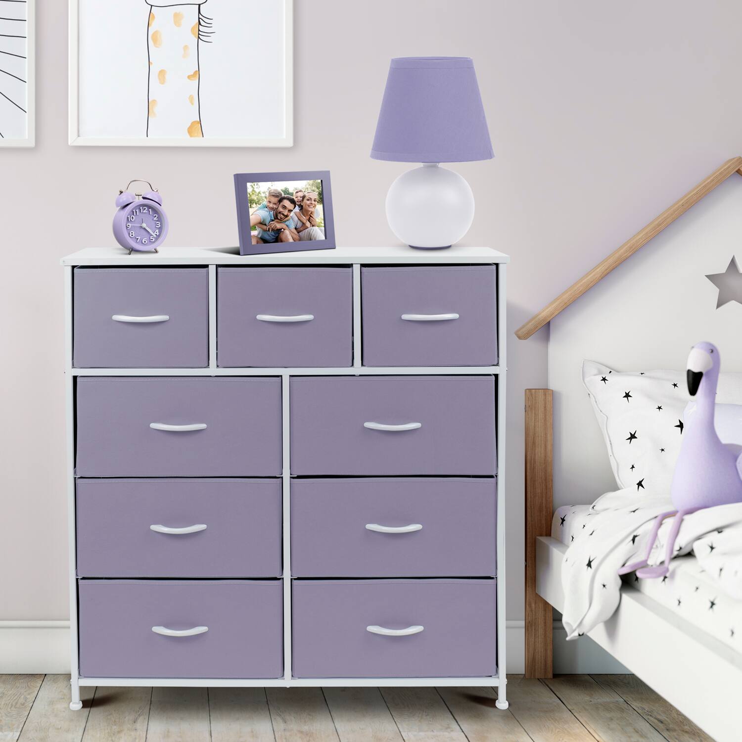 Alt View 2. Sorbus - Sorbus 9 Drawers Dresser - Furniture Storage for Bedroom, Closet, and More - Steel Frame, Wood Top, Fabric Bins - Purple.