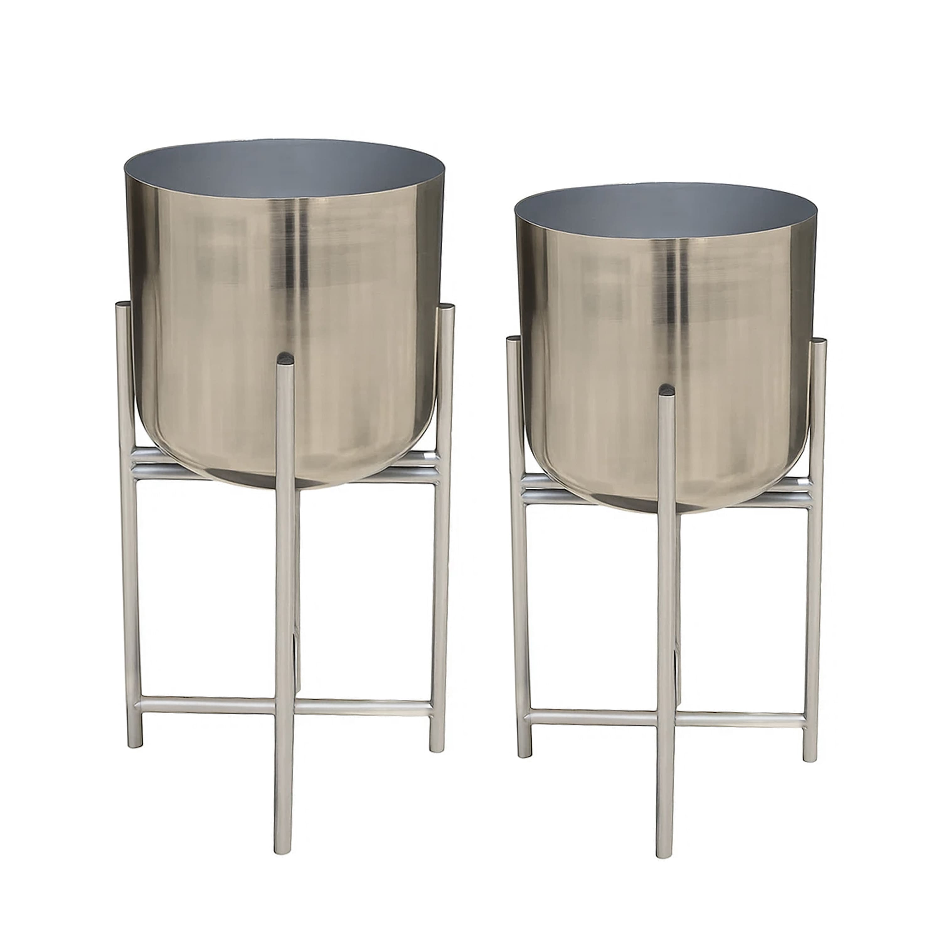 Manhattan Lane - Aira Set of 2 Planters | 19, 22" Tall | Foldable Iron Stand | Nickel Finish