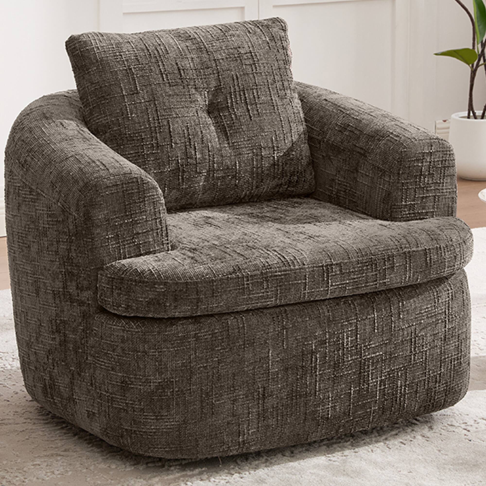 Alt View 1. GOODSILO - Modern 360-Degree Swivel Accent Barrel Chair with Dual-Layer Cushion Design for Living Room and Office - Brown.