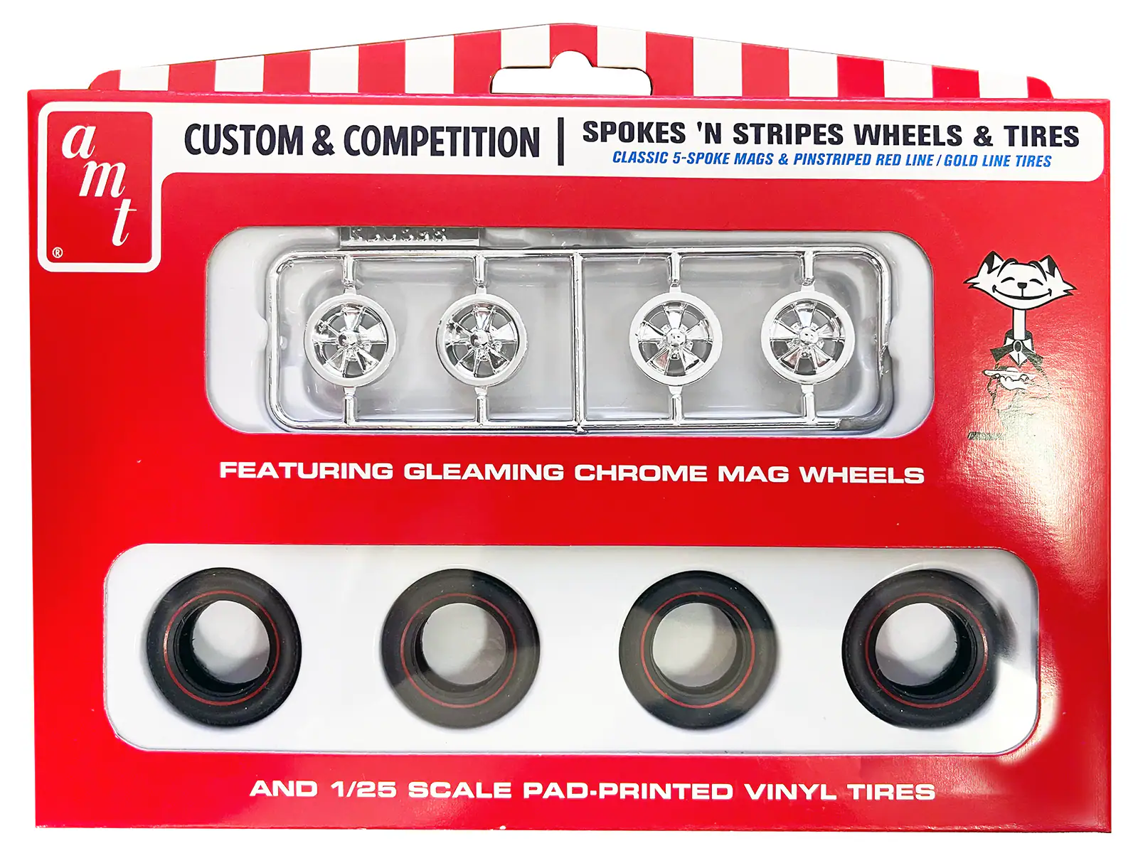 Skill 2 Model Kit "Spokes 'N Stripes" Wheels and Tires Set of 4 Pieces 1/25 Scale Model by AMT - Multi