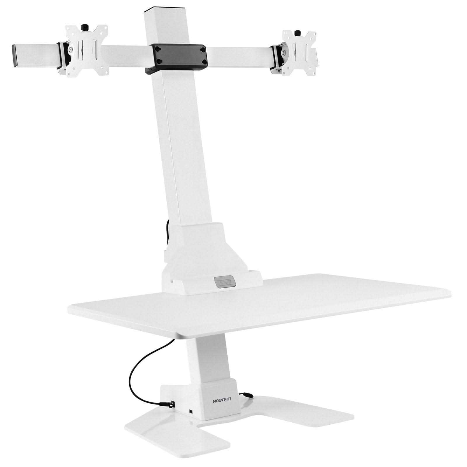 Alt View 5. Mount-It! - Electric Sit-Stand Desk Converter with Dual Monitor Mount & Full Motion Adjustability for Ergonomic Workstations, White - White.