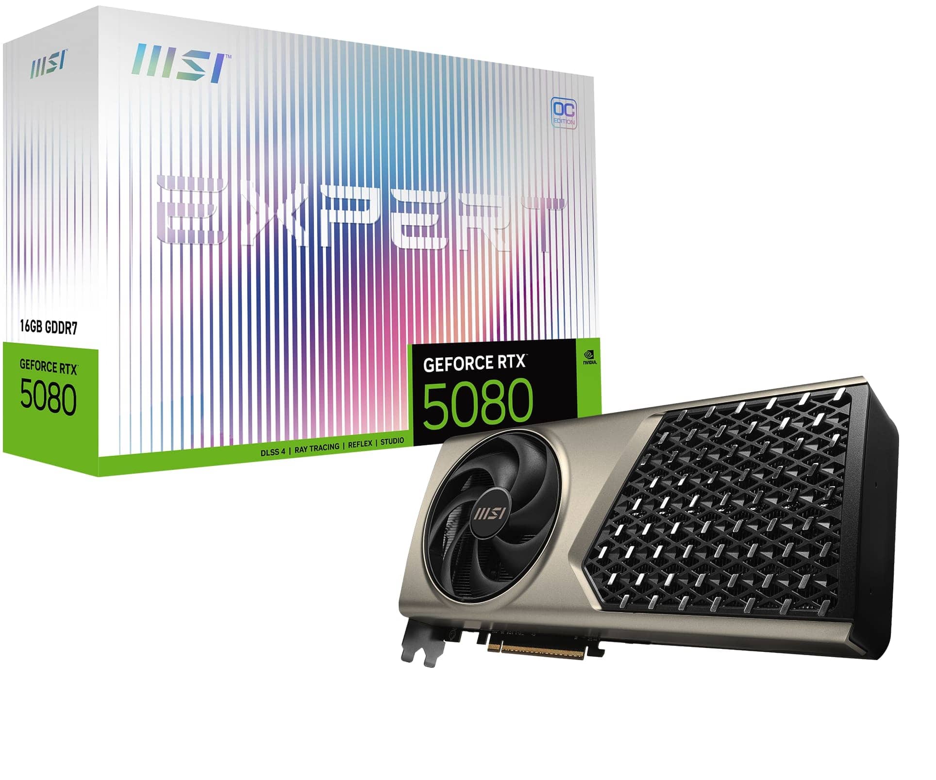 MSI - NVIDIA GeForce RTX 5080 16G EXPERT OC 16GB GDDR7 PCI Express Gen 5 Graphics Card - Champagne Gold - Front_Zoom