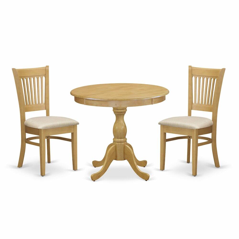 East West Furniture - 3 Piece Dining Table Set Contains 1 Round Pedestal Table and 2 Oak Linen Fabric Wooden Kitchen - Multi-Color price history on PriceWatchPro