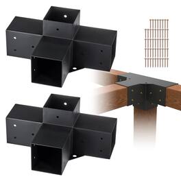 VEVOR - Pergola Bracket Kit 4''x4''(Inner Size 3.6x3.6), 2pcs 4-Way Heavy Duty Corner Bracket Woodworks DIY Post Base Kit - Black
