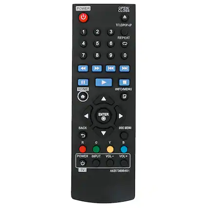 POWER OPEN/ CLOSE
1 2 3 4 5 6 7 8 9 0
TITLE/POP-UP
REPEAT
HOME INFO/MENU
ENTER BACK
DISC MENU
VOL- VOL+
POWER INPUT
TV
AKB73896401