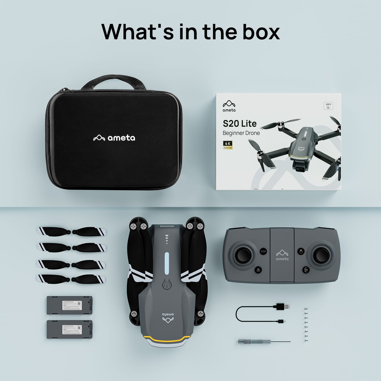 What's in the box: Ameta S20 Lite Beginner Drone 4K ser ameto 5 I ometo iiiilll