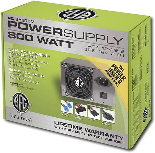 Angle Standard. BFG - 800-Watt ATX CPU Power Supply.