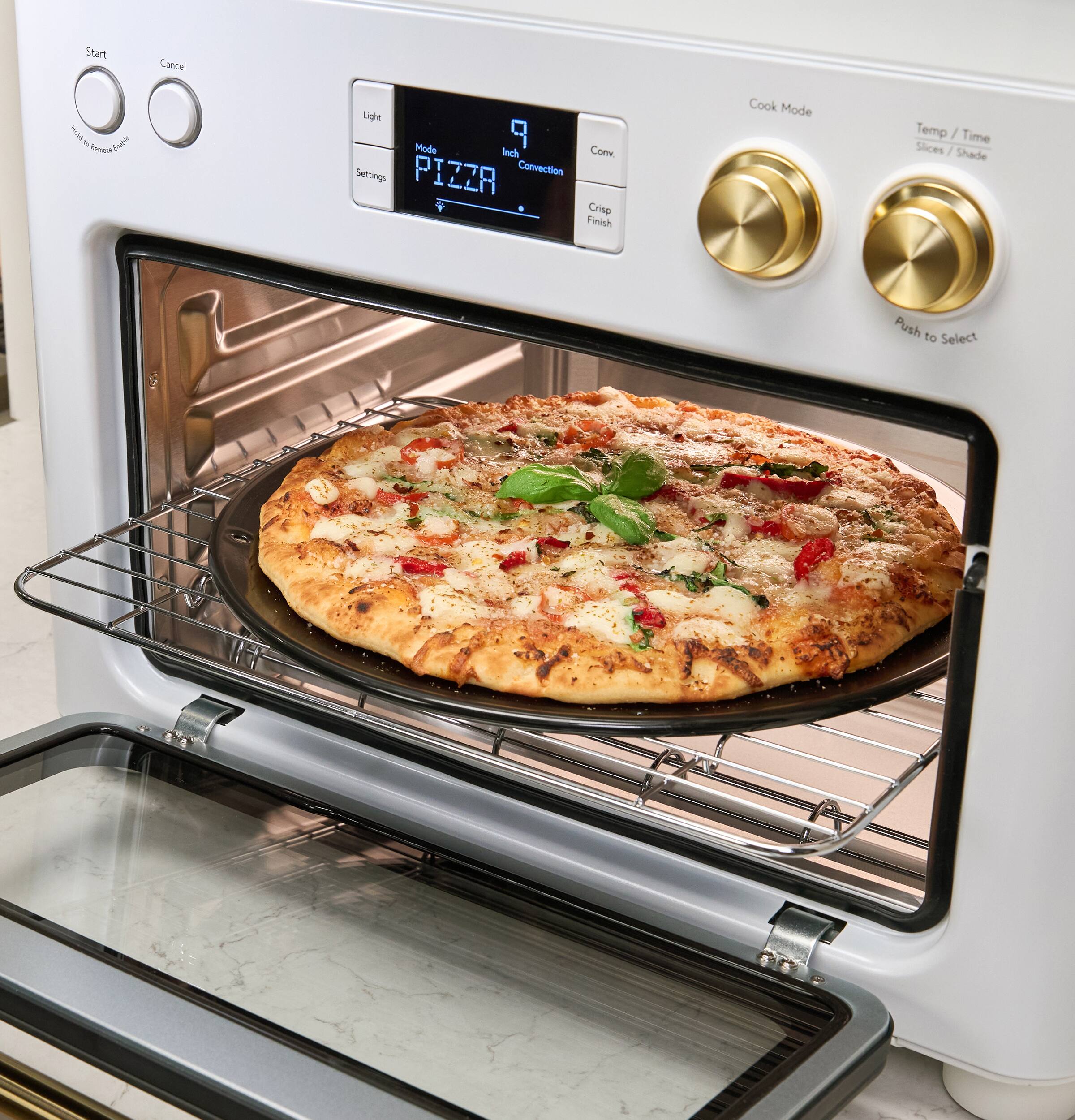 Start  
Cancel  
Light  
Mode PIZZA  
Settings  
Conv.  
Crisp Finish  
Cook Mode  
Temp / Time Slices / Shade  
Push to Select