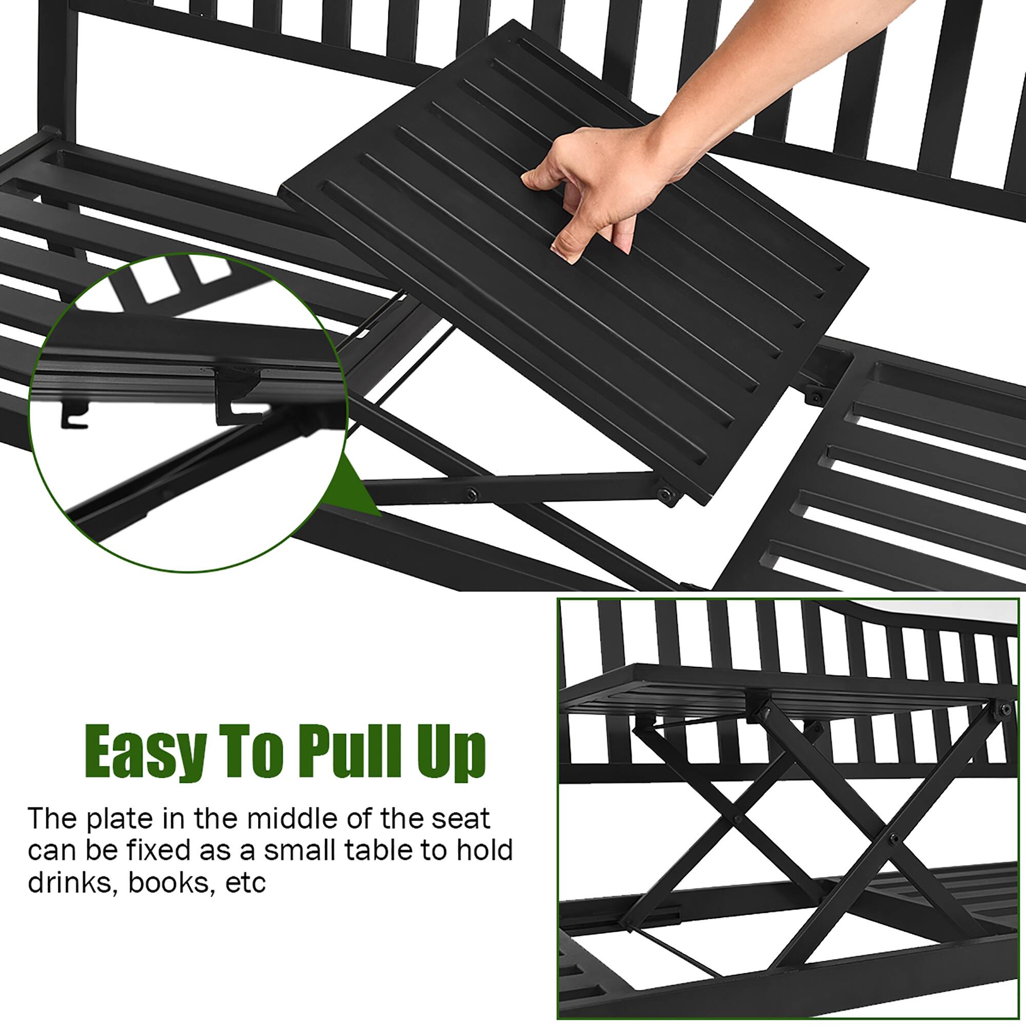 Easy To Pull Up

The plate in the middle of the seat can be fixed as a small table to hold drinks, books, etc.