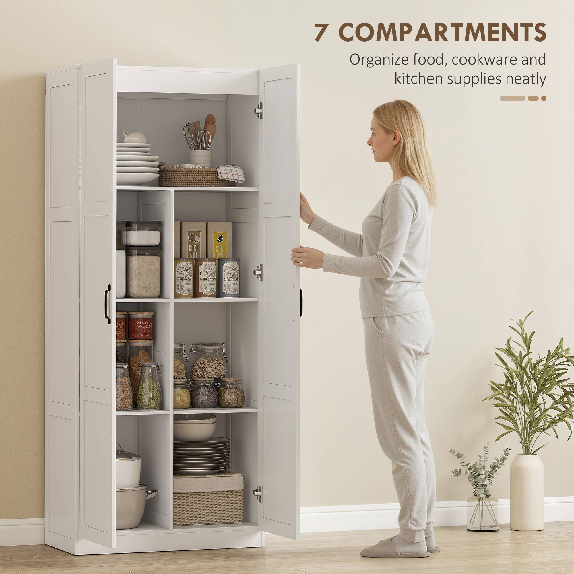 7 COMPARTMENTS  
Organize food, cookware and kitchen supplies neatly