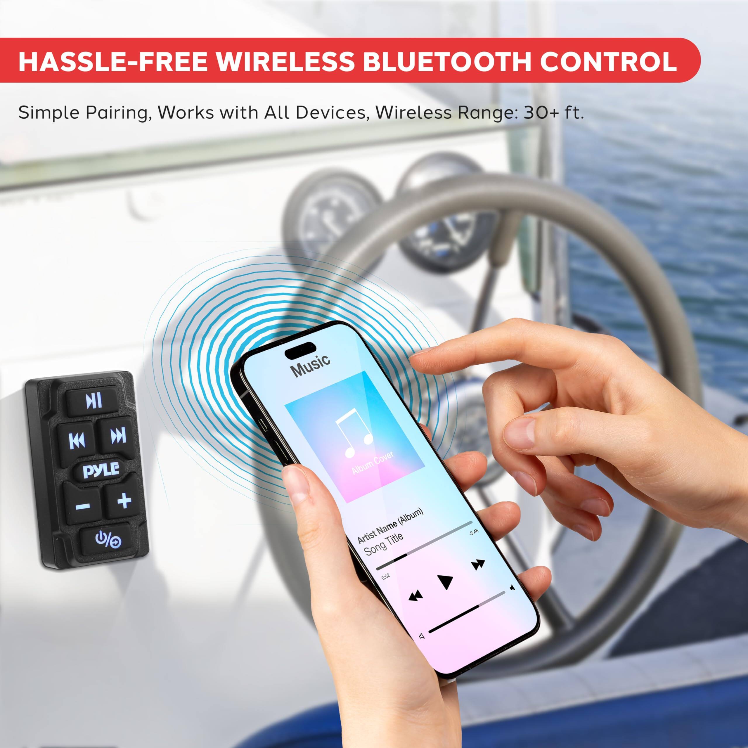 HASSLE-FREE WIRELESS BLUETOOTH CONTROL

Simple Pairing, Works with All Devices, Wireless Range: 30+ ft.

Music Cover Album Name (Album) Artist Title Song