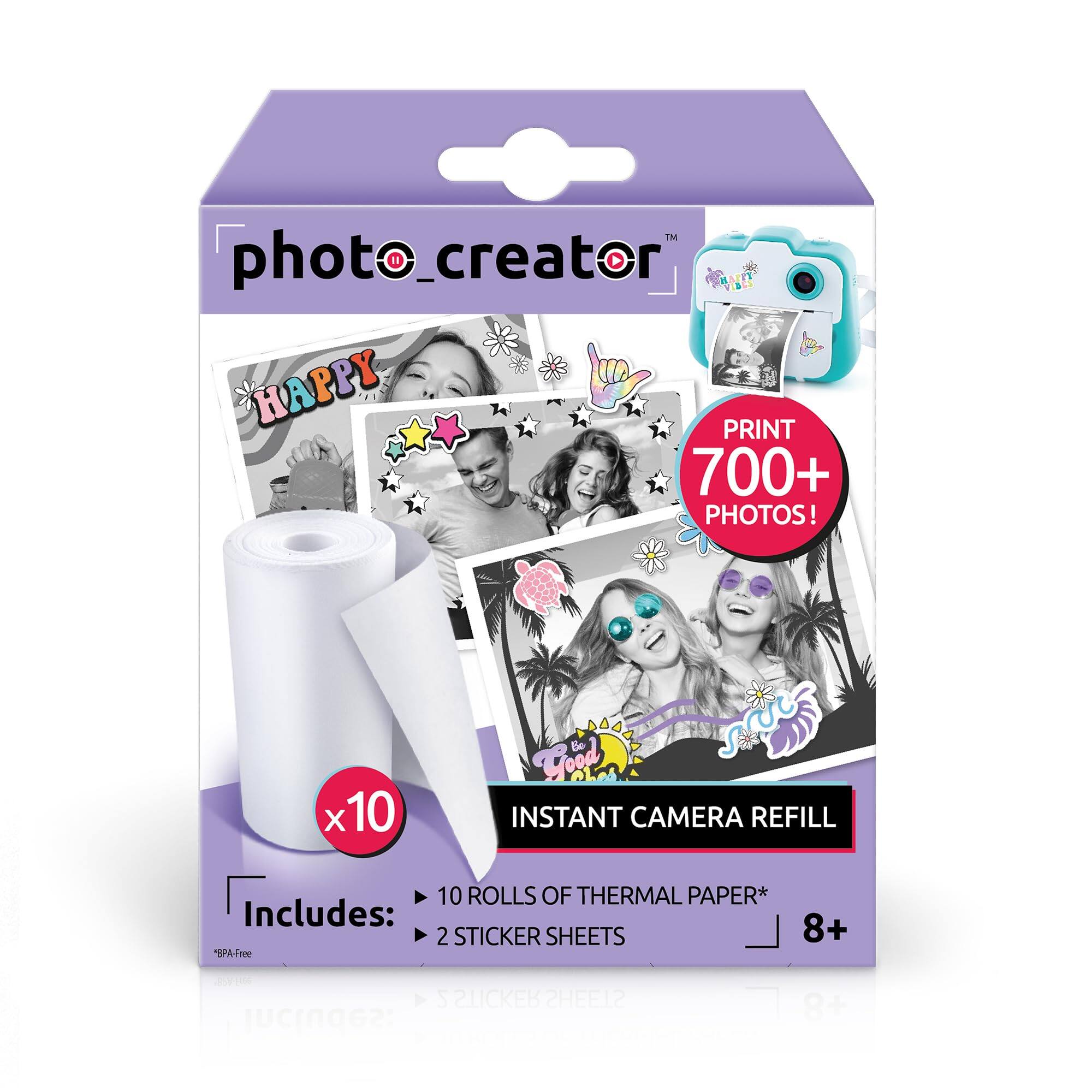photo_creator HAPPY PRINT 700+ PHOTOS! x10 INSTANT CAMERA REFILL 10 ROLLS OF THERMAL PAPER* Includes: 2 STICKER SHEETS 8+ BPA-Free