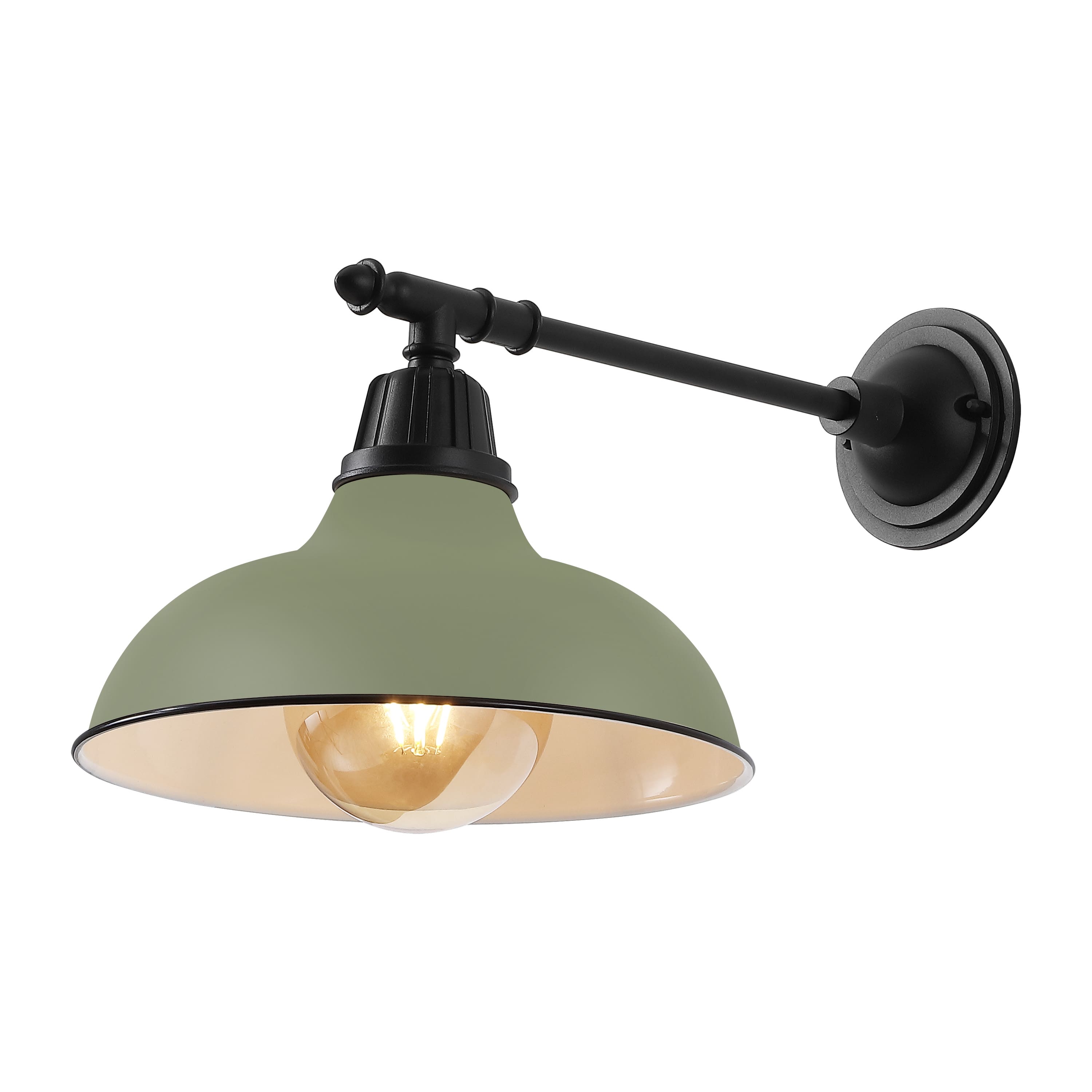 Jonathan Y - Wallace 12.25" 1-Light Farmhouse Indoor/Outdoor Iron LED Victorian Arm Outdoor Sconce - Matte Olive Green/Black