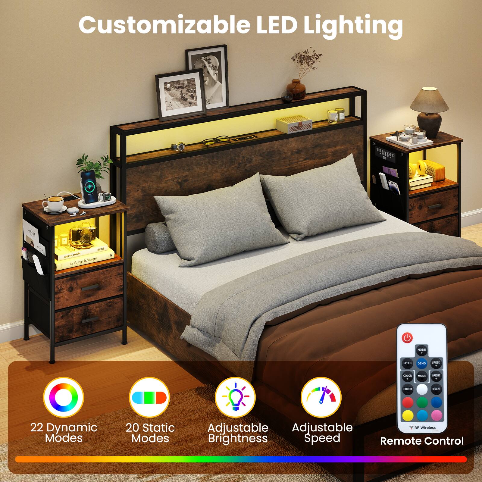 Customizable LED Lighting

- 22 Dynamic Modes
- 20 Static Modes
- Adjustable Brightness
- Adjustable Speed
- Remote Control