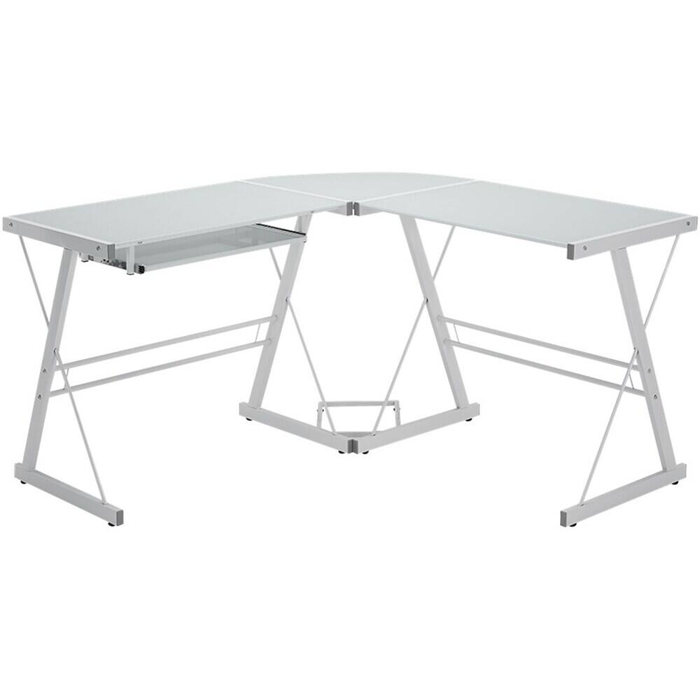 Angle. Walker Edison - 51" L-Shaped Modern Glass Corner Computer Desk - White.