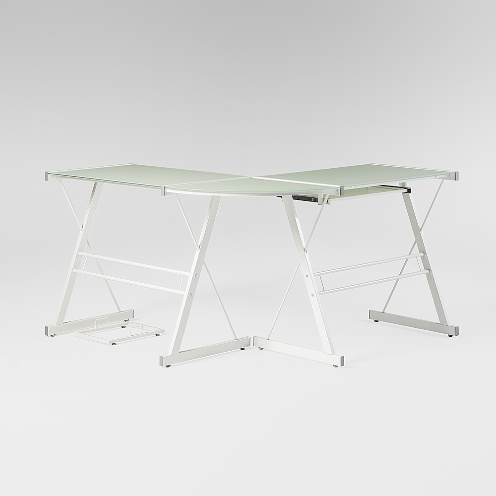 Alt View 18. Walker Edison - 51" L-Shaped Modern Glass Corner Computer Desk - White.