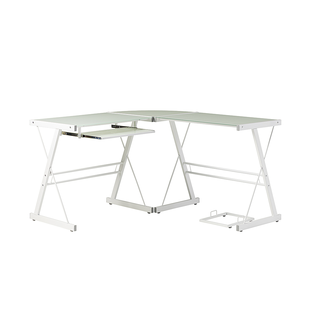 Walker Edison - L-Shaped Modern Glass Computer Desk - White