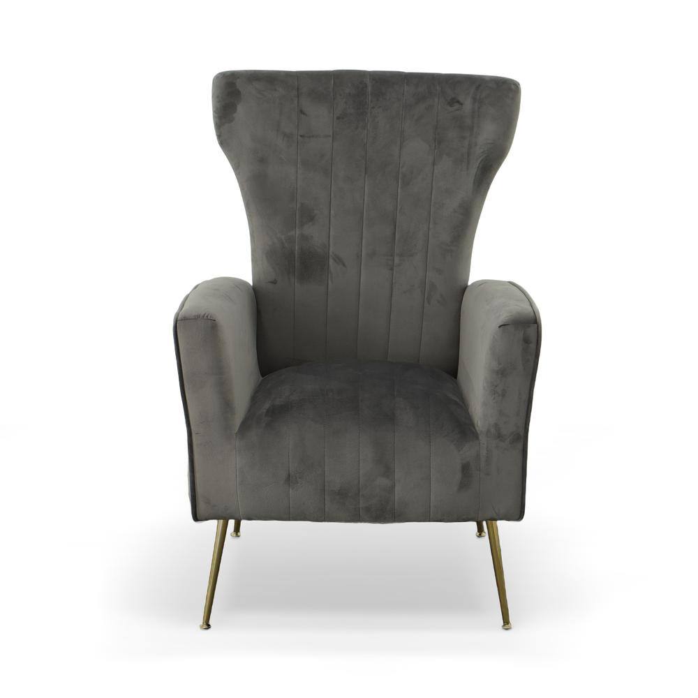Alt View 2. Carolina Chair & Table - Cela Velvet Upholstered Wingback Chair - Grey - Grey.