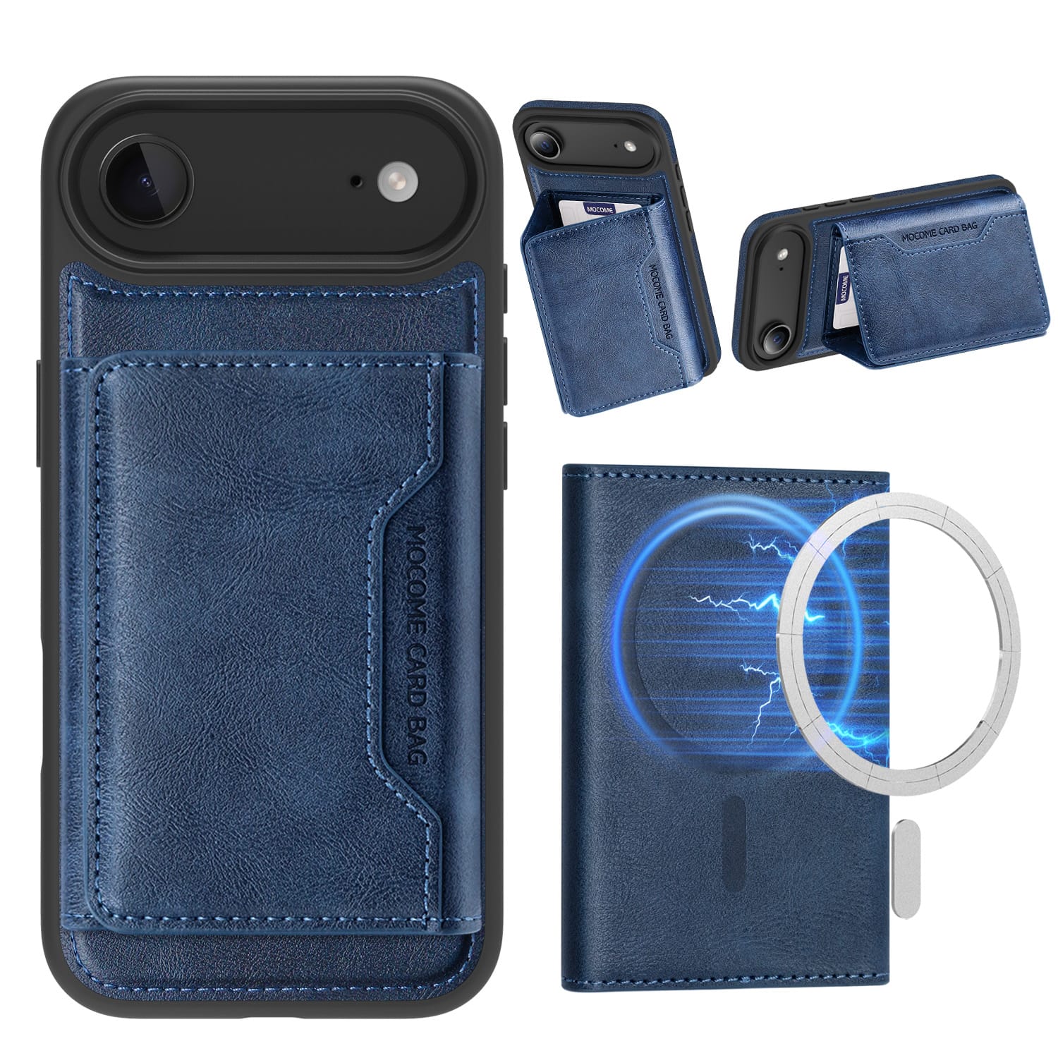 Dteck - Detachable Magnetic Wallet Case for Apple iPhone Air Flip RFID Blocking Card Holder Shockproof PU Leather Back Cover - Blue