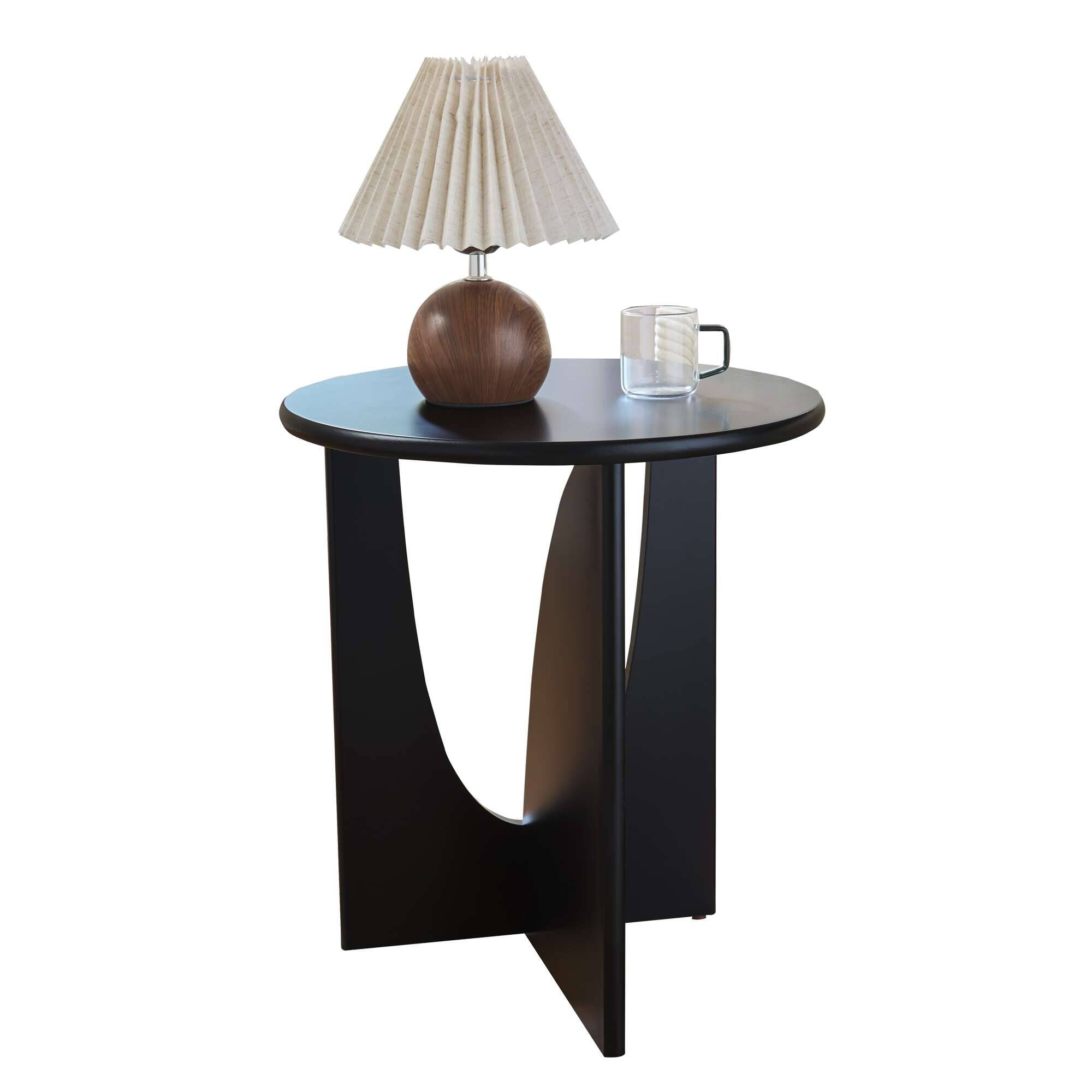Angle. Kings Brand Furniture - Kings Brand Furniture Theo Contemporary Round Wood Side Table with Sculptural U-Shaped Base. - Black.