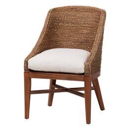 bali & pari - Jasper Seagrass Dining Chair with Mahogany Wood Frame - Accent Chair with Woven Wingback and Cushioned Seat - Brown Wash