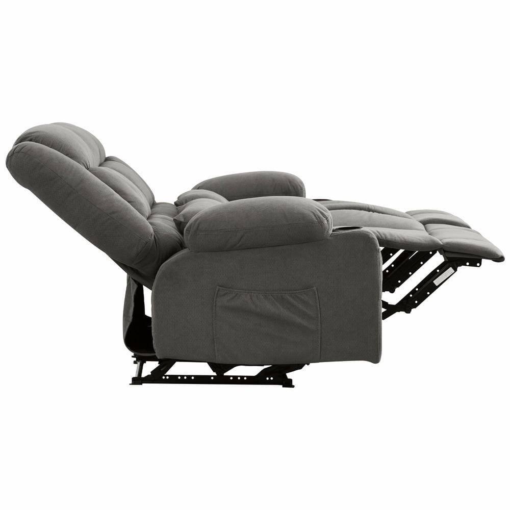 Alt View 7. Kadyn - Oversized Recliner Loveseat, Manual 150° Recline, Breathable Fabric, 600lb Capacity, Cup Holders, Gray - Gray.