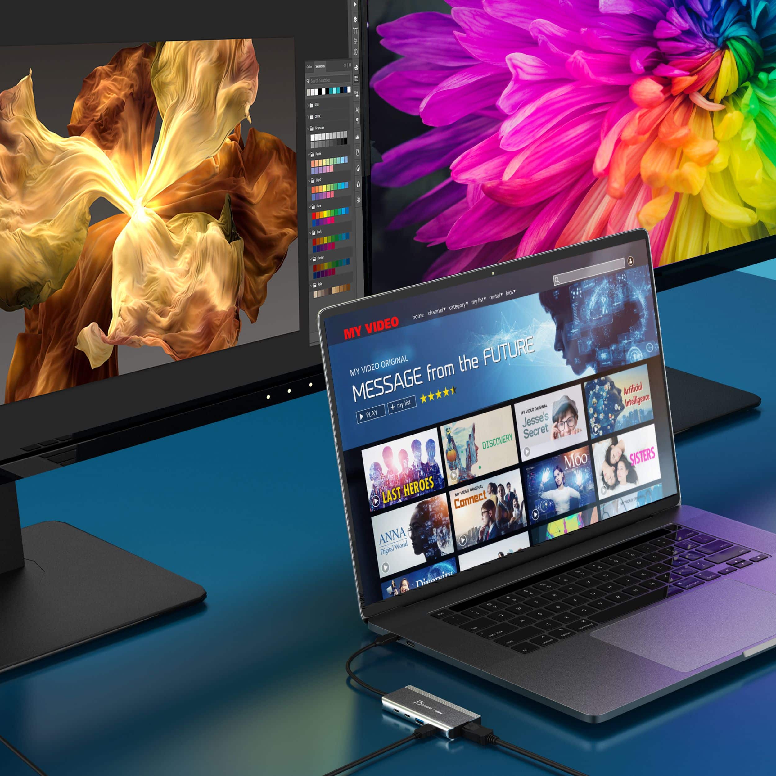 Alt View 1. j5create - USB4 Dual 4K Multi-Port Hub - Space Gray/Black.