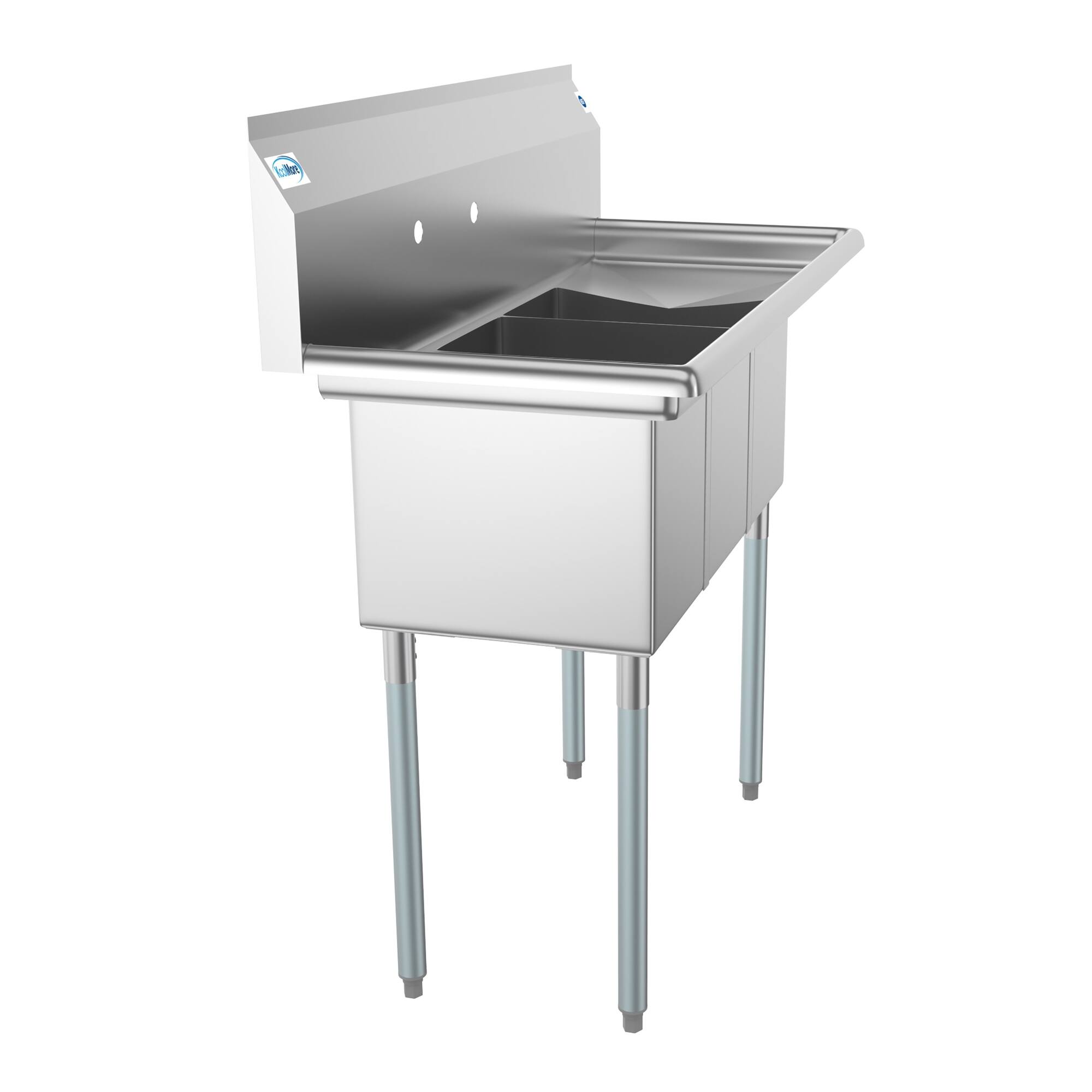 Back. Koolmore - 45 in. Three Compartment Stainless Steel  Sink with Drainboard, Bowl Size 10"x 14"x 10" SC101410-12R3. - Stainless Steel.