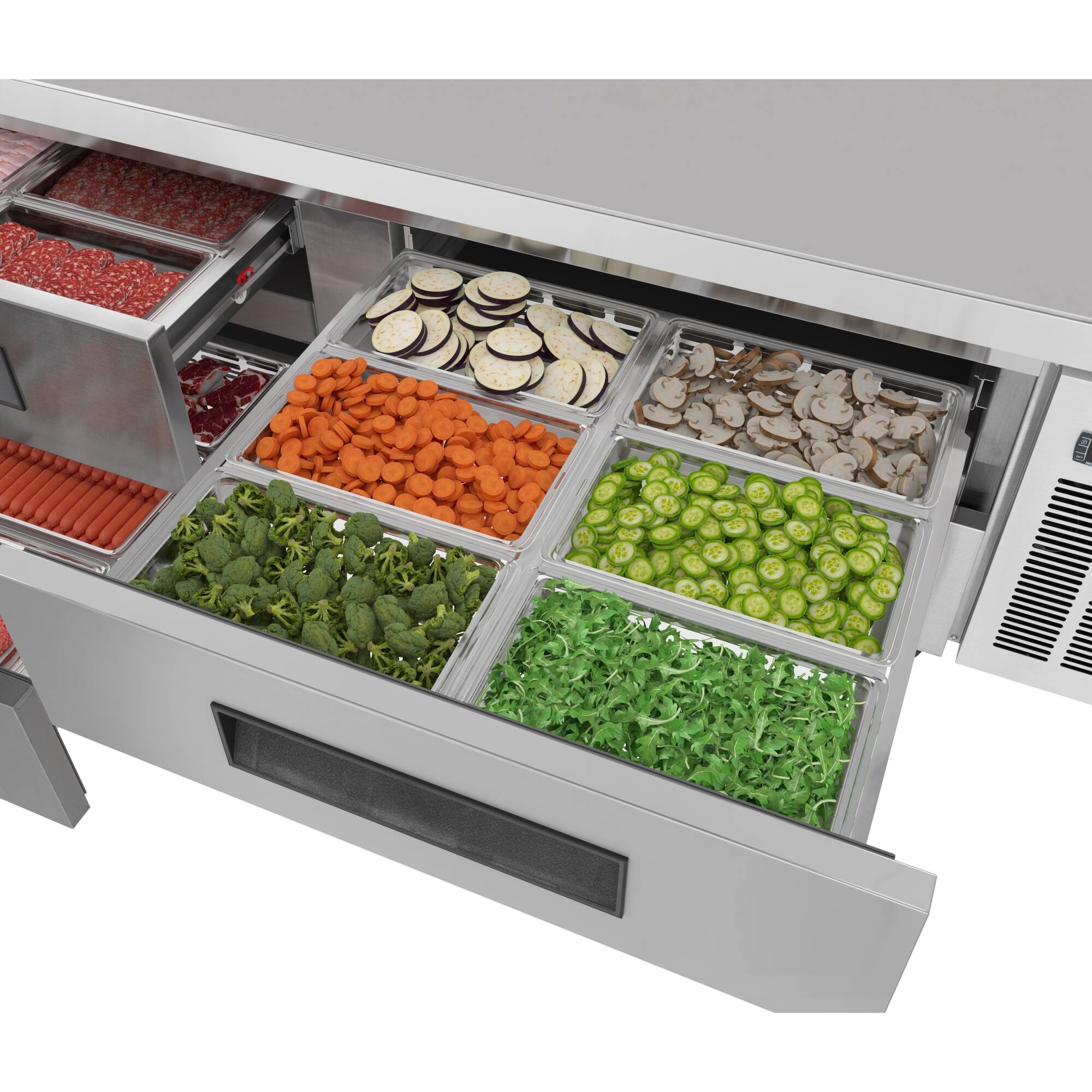 Alt View 1. Koolmore - 72 in. Commercial Chef Base Refrigerator Storage Cabinet , Pull-Out Drawers, Rolling Caster Wheels, ETL Listed - Stainless-Steel.