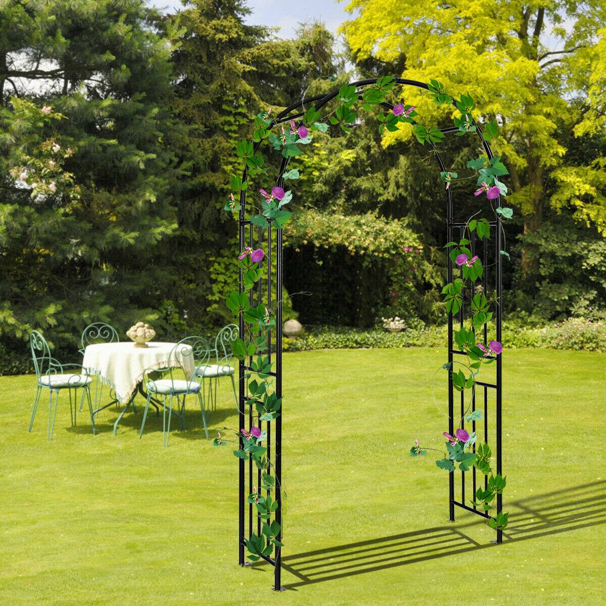 Alt View 5. Gymax - Gymax 7.2Ft Garden Arch Steel Arbor Wedding Garden Decoration Climbing Plants w/Stakes - Black.