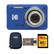 The image features a blue Kodak camera with a lens and a memory card. The camera is accompanied by a Kodak memory card and a Kodak focus card. The camera is equipped with a full HD zoom lens and a wide-angle lens, making it suitable for capturing high-quality images and videos. The memory card is 32GB, providing ample storage for photos and videos. The camera is designed to be compact and easy to use, making it a great choice for those who want a reliable and portable device for capturing memories.