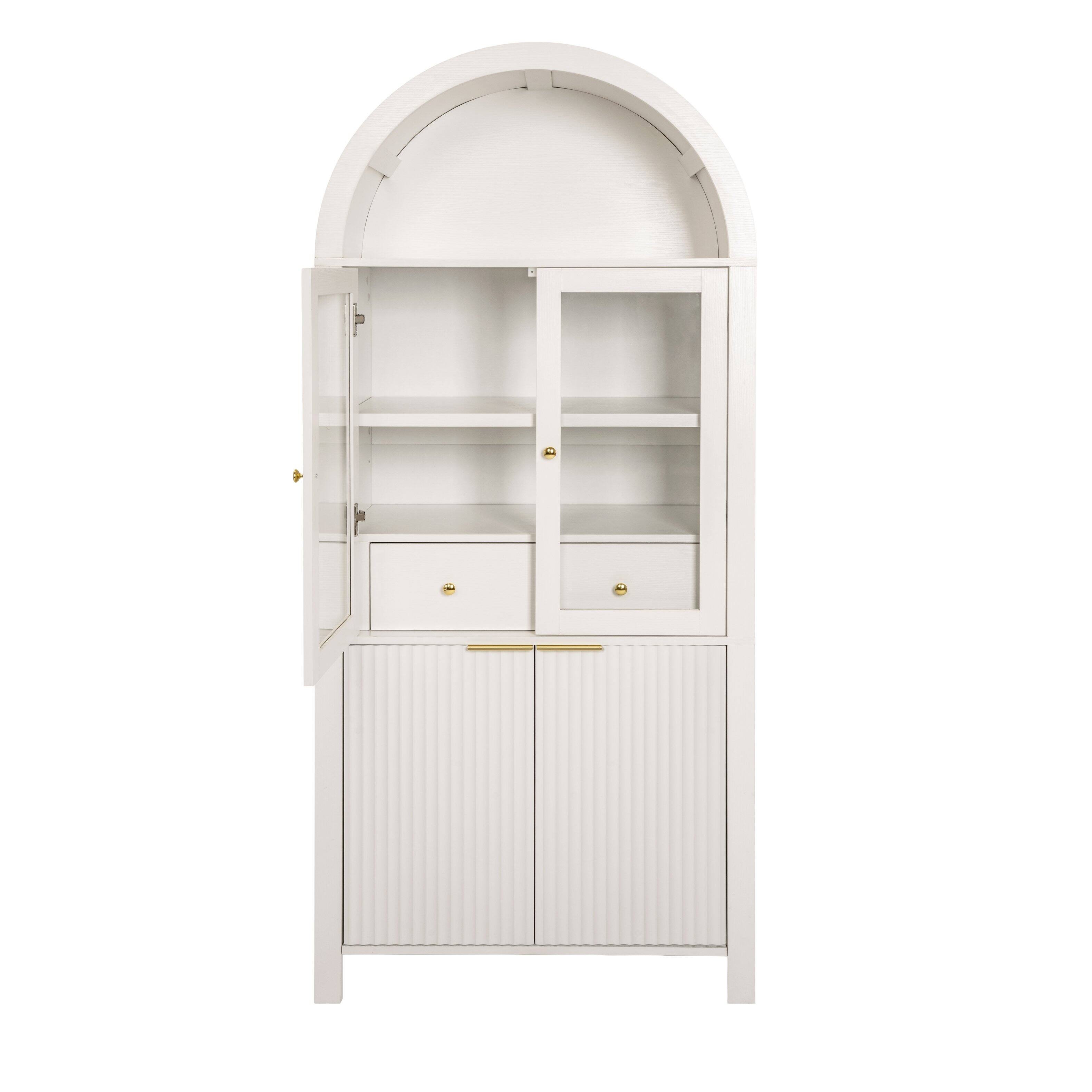 Alt View 9. Loheer - Loheer Arched Pantry Cabinet, White Tall Pantry Cabinet with Glass Doors, Drawer, Adjustable Shelves, 71 in - White.