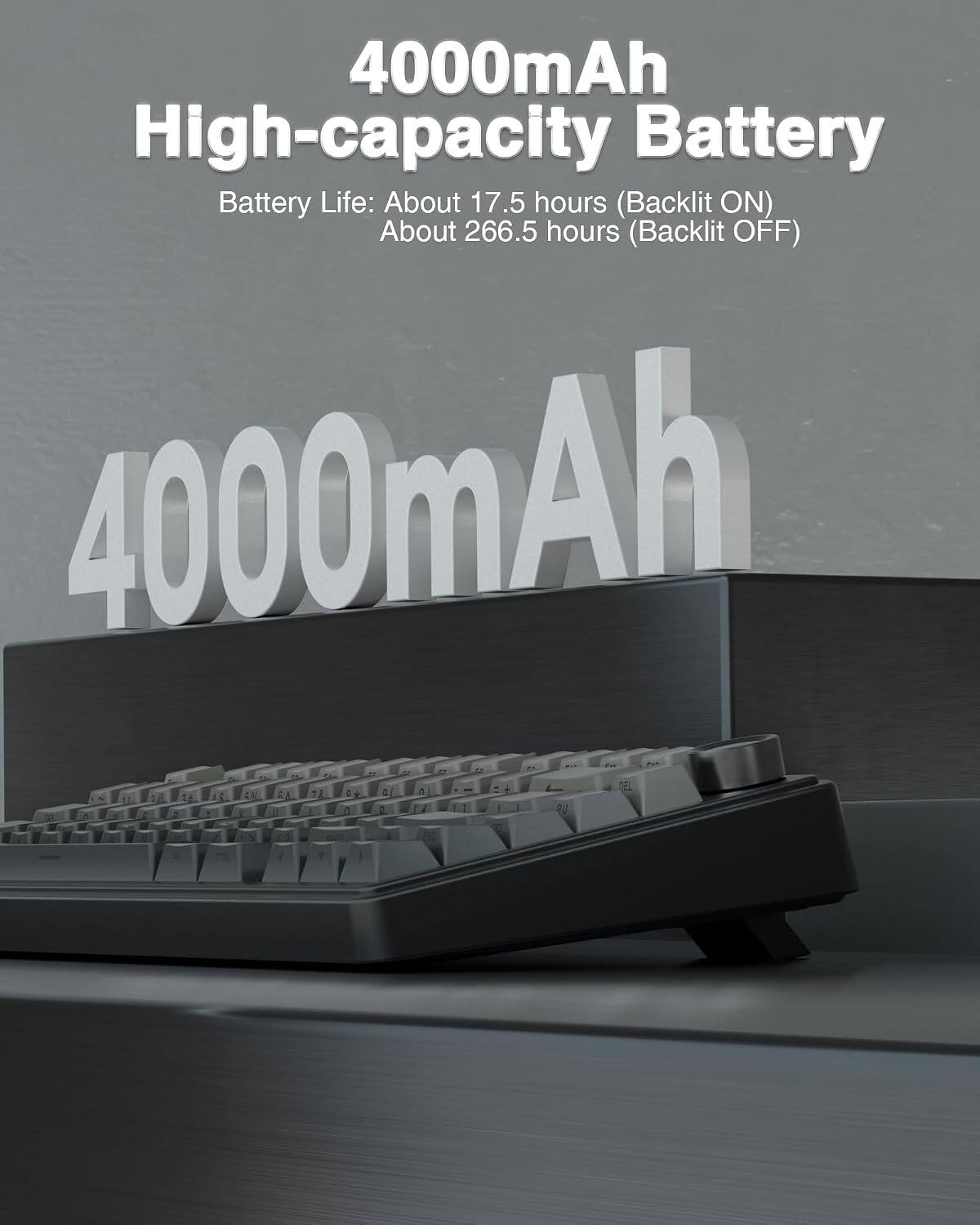 4000mAh High-capacity Battery

Battery Life: About 17.5 hours (Backlit ON)
About 266.5 hours (Backlit OFF)