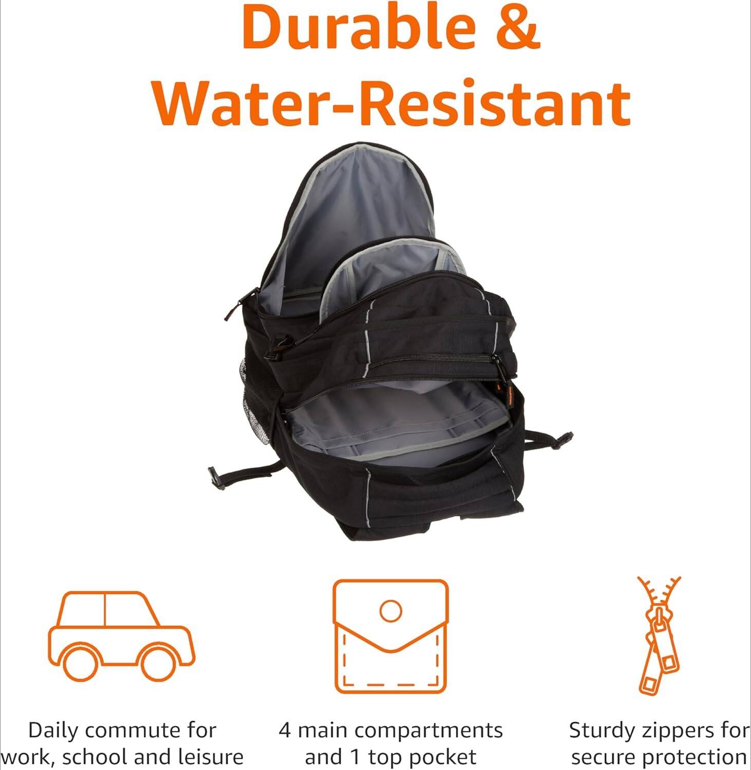 Durable & Water-Resistant

- Daily commute for work, school and leisure
- 4 main compartments and 1 top pocket
- Sturdy zippers for secure protection