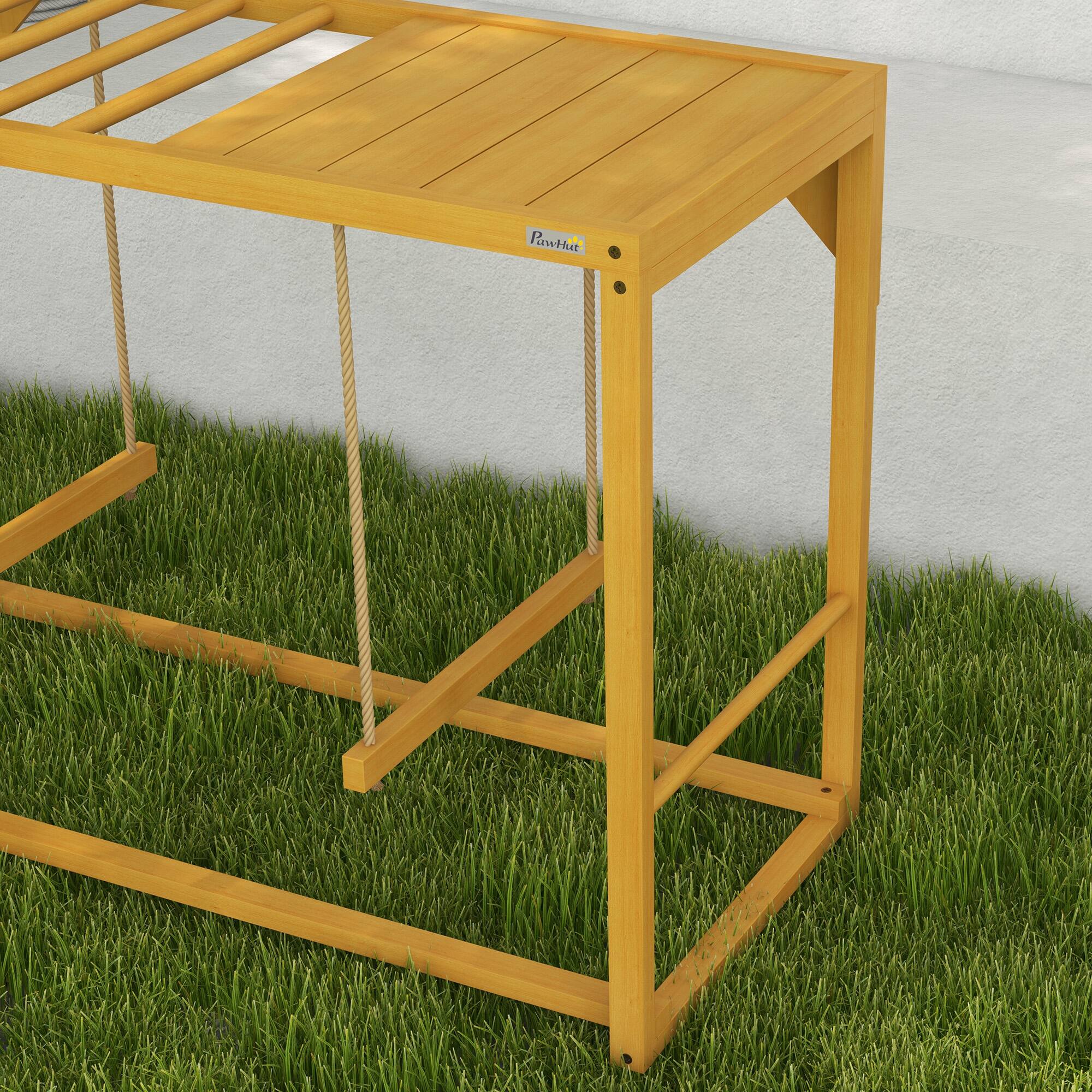 Alt View 5. Pawhut - Chicken Activity Play with Swing Set, Wooden Chicken Coop Accessory with Multiple Chicken Perches & Hen Ladder - Natural Wood.