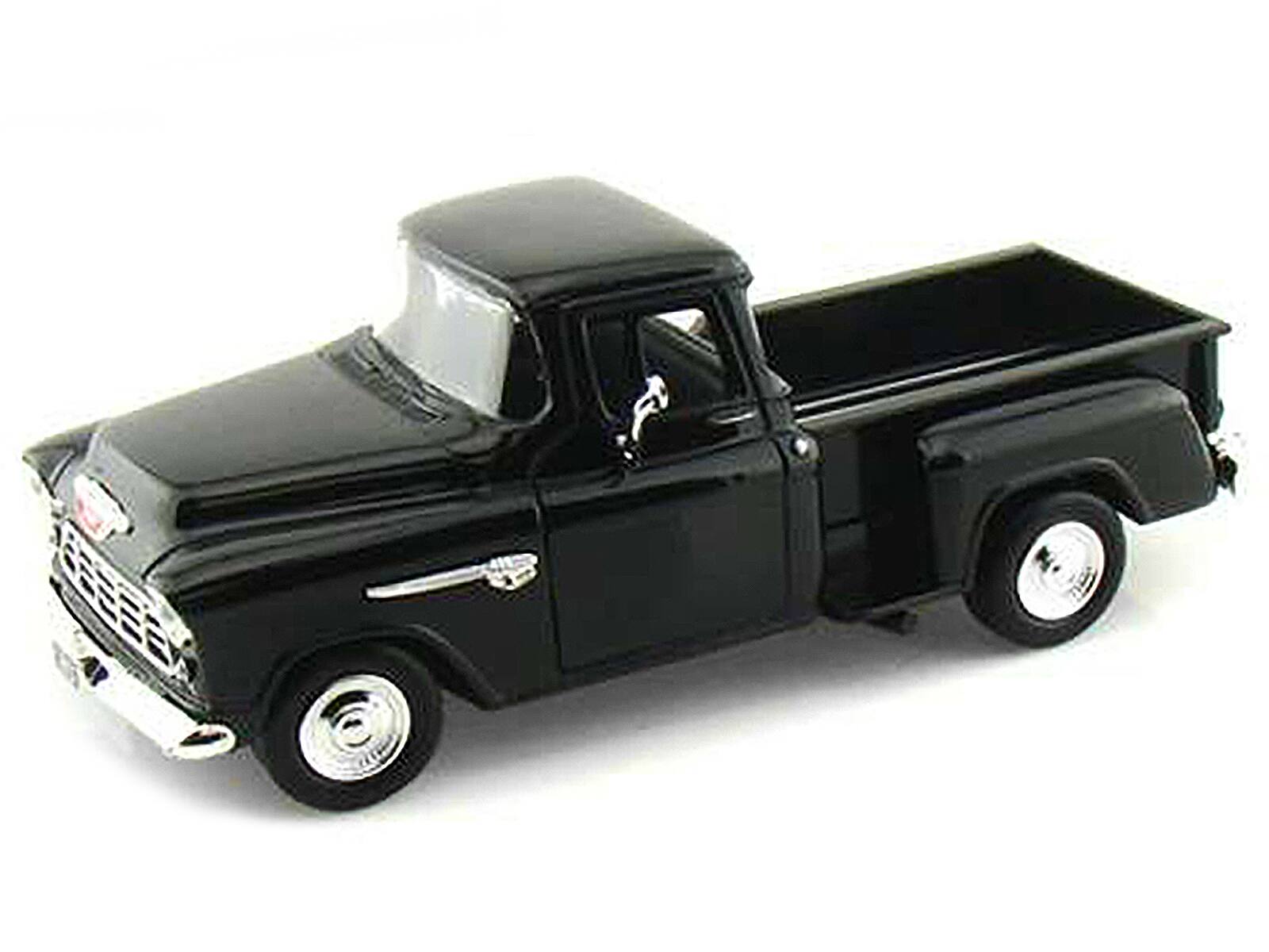 Alt View 1. Motormax - 1955 Chevrolet 5100 Stepside Pickup Truck Black 1/24 Diecast Car Model by Motormax.