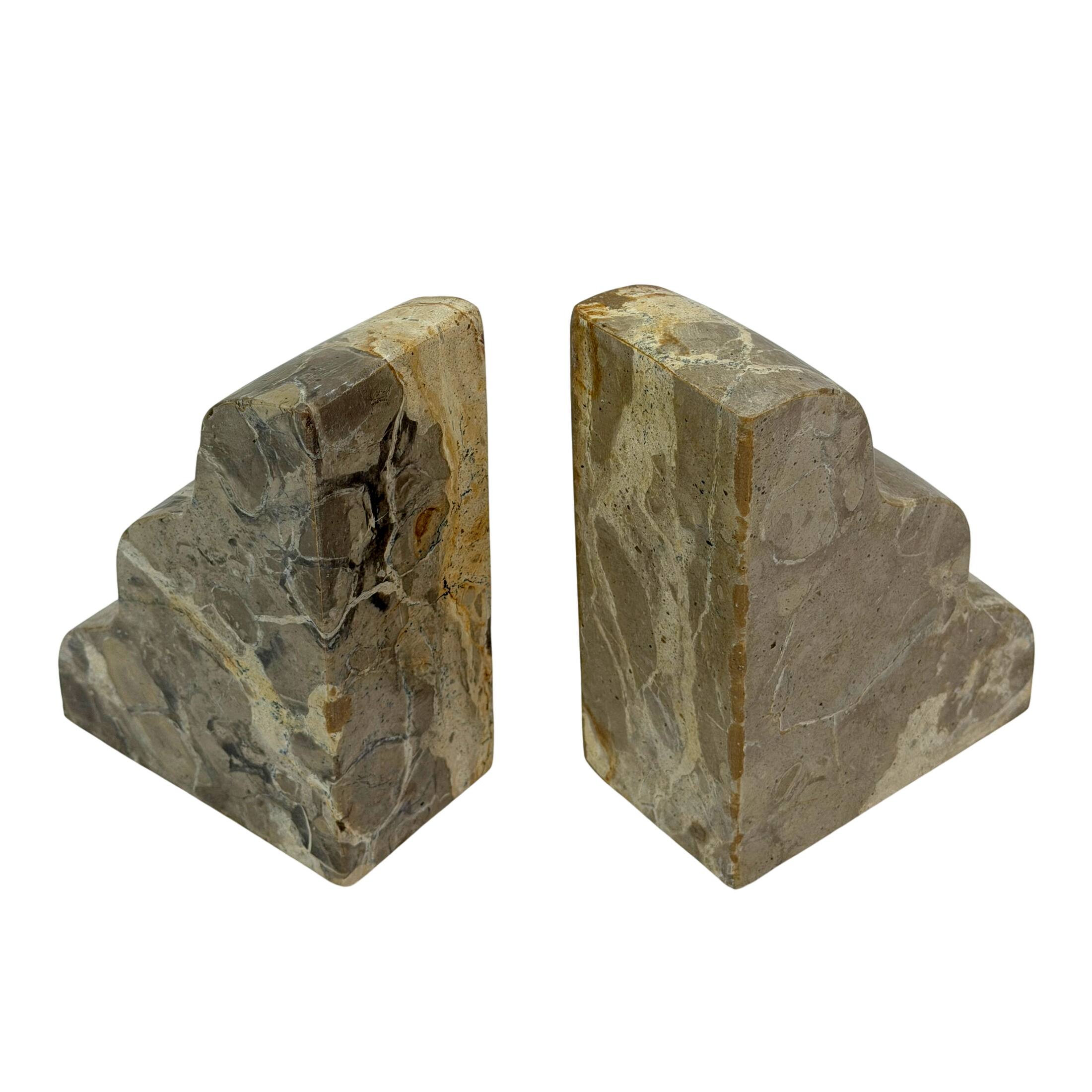 Alt View 7. Things2Die4 - Scalloped Marble Bookends Set of 2 Natural Veined Stone 9 Inch Wide Felt Pads - Natural.