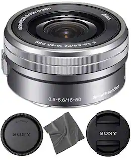 Sony - E PZ 16-50mm f/3.5-5.6 OSS Lens (SELP1650) + AOM Starter Bundle (1 Year AOM Warranty) - Silver