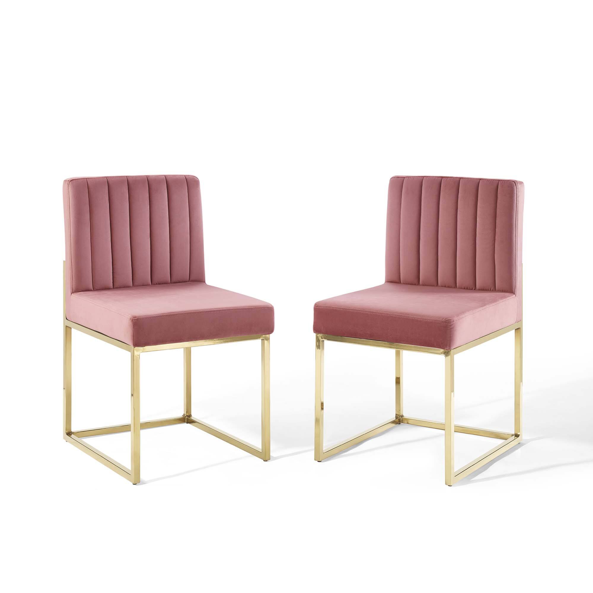Angle. Modway - Carriage Performance Velvet Dining Chair Set of 2 by Modway - Gold Dusty Rose.