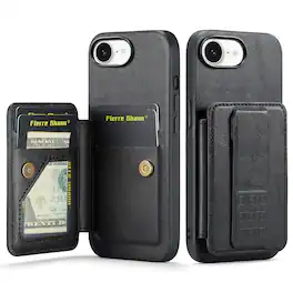 Dteck - for Apple iPhone 17e / 16e Wallet Case,Vintage PU Leather Shockproof Cover with RFID Flip Card Holder & Finger Clip - Black