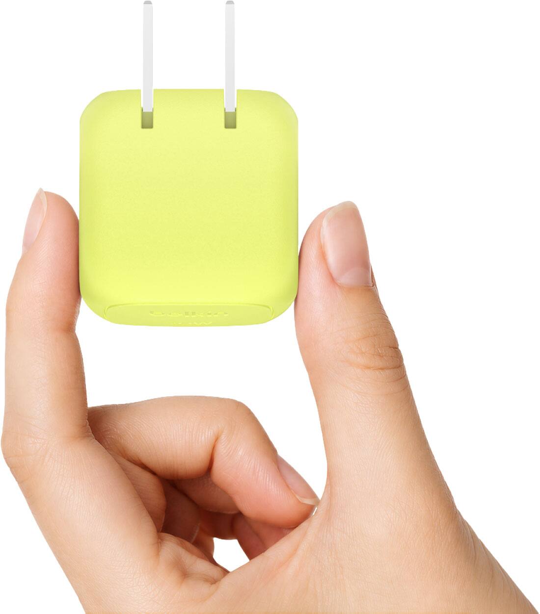 Angle. Belkin - BoostCharge USB-C Wall Charger 30W PD 3.1 Power Delivery Foldable Prongs with braided PCR C-C Cable for MacBook NEO - Citrus.