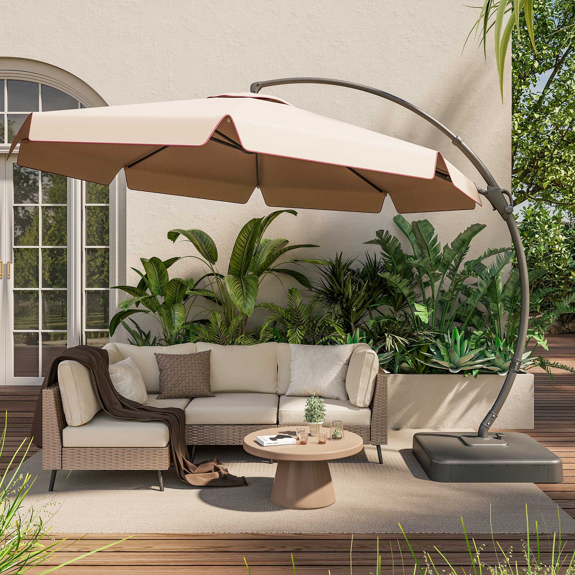 Alt View 1. Yardgrace - 12 ft. Heavy Duty Cantilever Patio Umbrella with Base and 360 Rotation for Outdoor Backyard and Pool - lotus-leaf-Champagne.