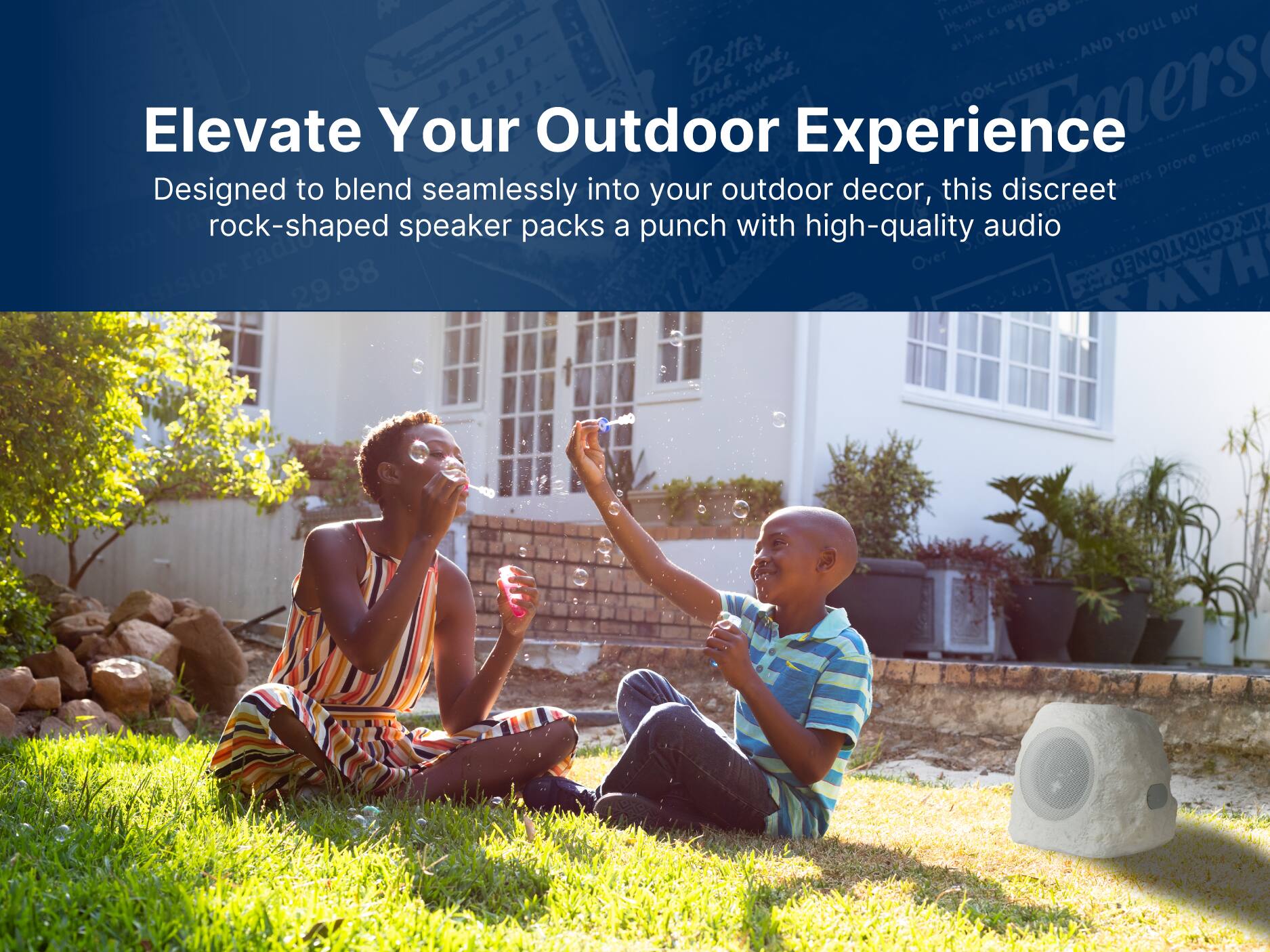 Elevate Your Outdoor Experience
Designed to blend seamlessly into your outdoor decor, this discreet rock-shaped speaker packs a punch with high-quality audio