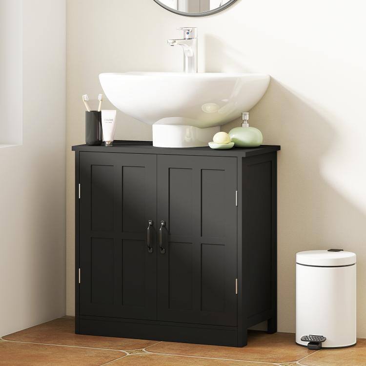 Alt View 1. PULUZ - Bathroom Sink Cabinet, Pedestal Sink Cabinet with Adjustable Shelf - Black.