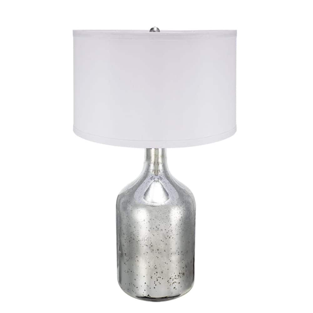 Luckbyte - 18x32.2 Inch Silver Round Table Lamp With White Fabric Shade Assembly Required