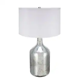 Luckbyte - 18x32.2 Inch Silver Round Table Lamp With White Fabric Shade Assembly Required