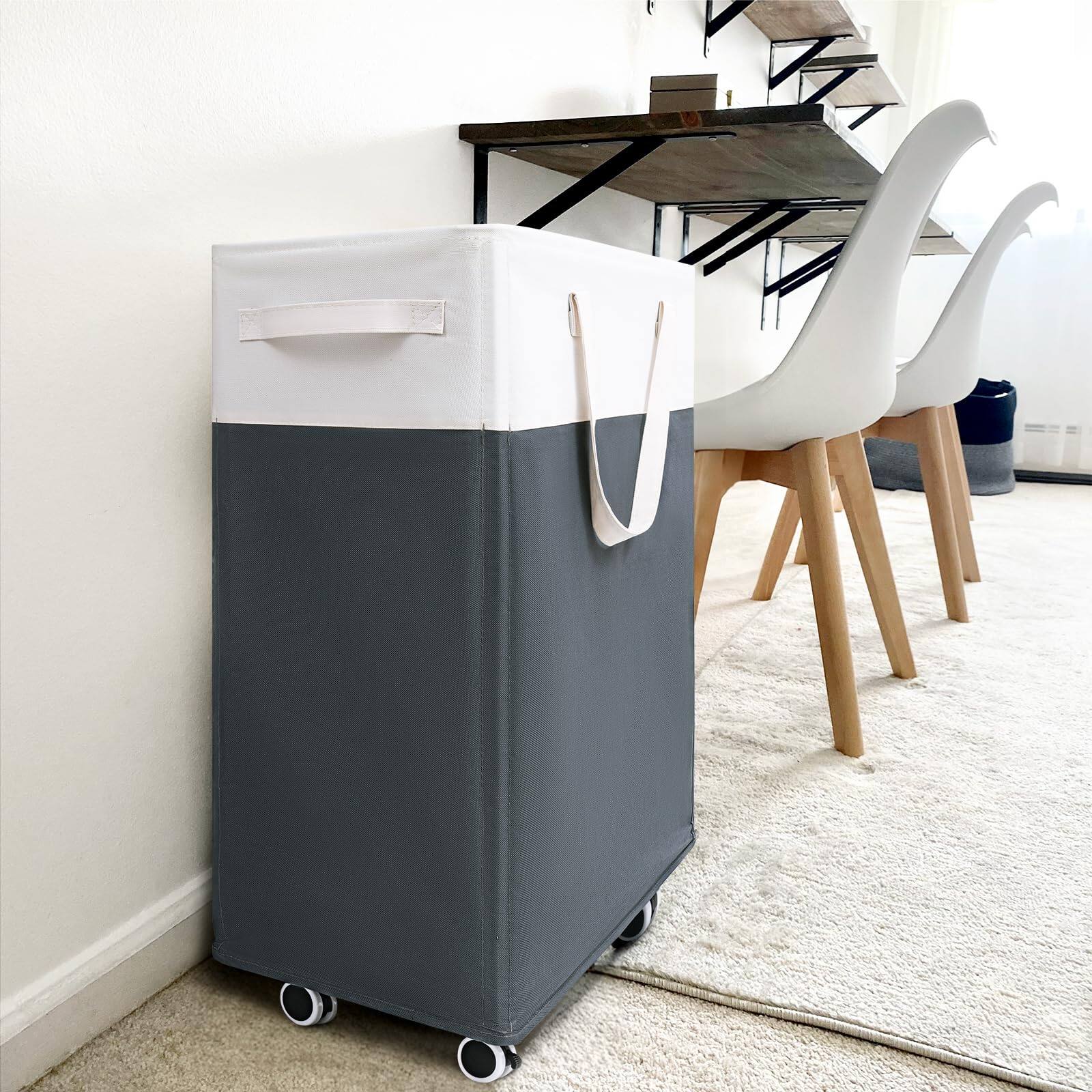 Alt View 8. Dapper Styles - Laundry Baskets 2-pack 75l Hamper With Wheels Foldable Removable Wash Bags Rolling For Corner Dorm Slim Bas... - Grey 1-Pack-75L.