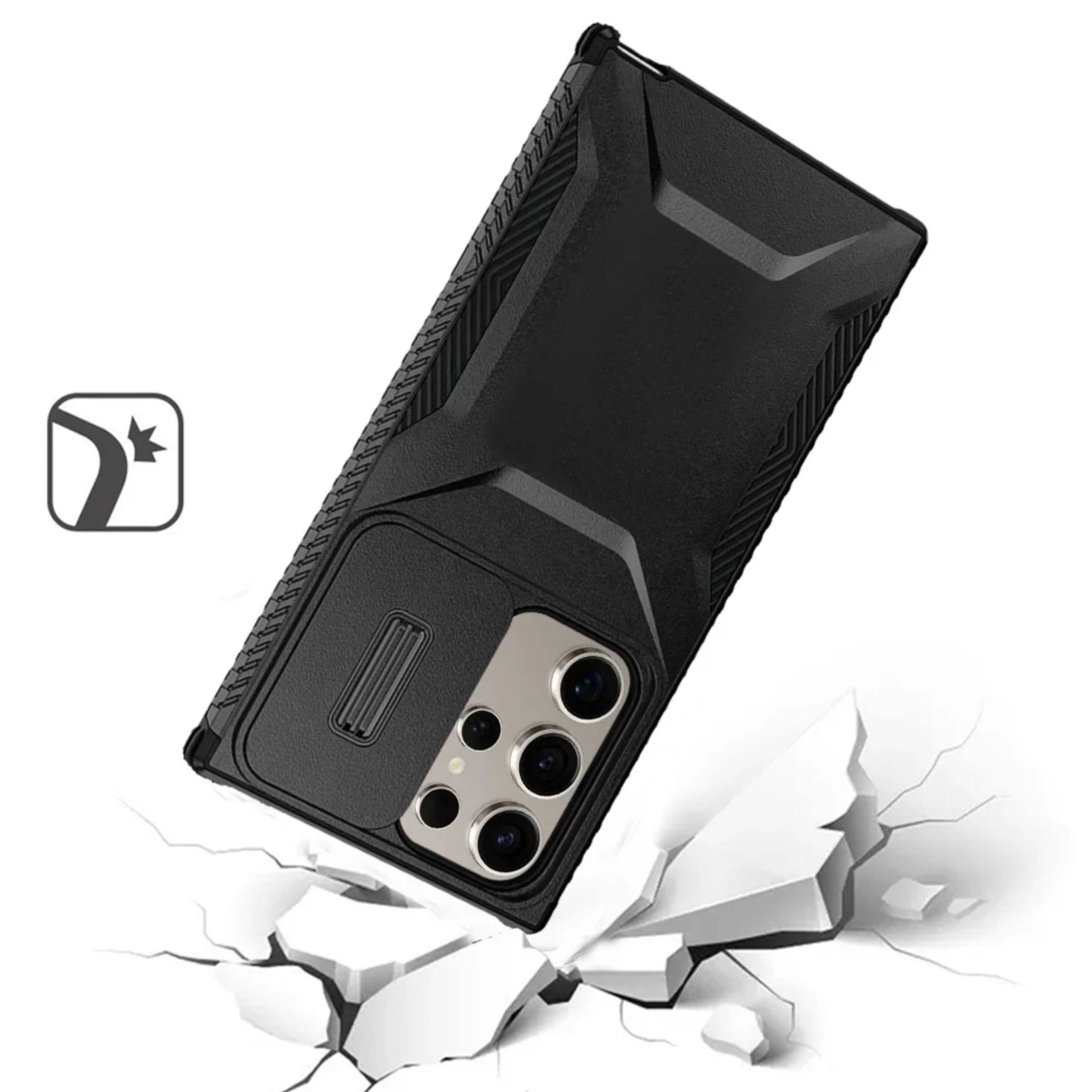 Left. Kitcheniva - Tactical Side Grip Case With Sliding Lens Shield & Tempered Glass For Samsung S25 Ultra Black - Black.