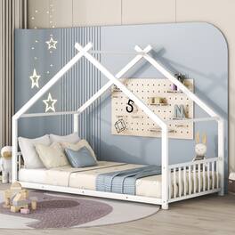 GOODSILO - Twin Size Metal House Frame Bed with Playful Roof Design for Children's Bedroom and Play Area - White