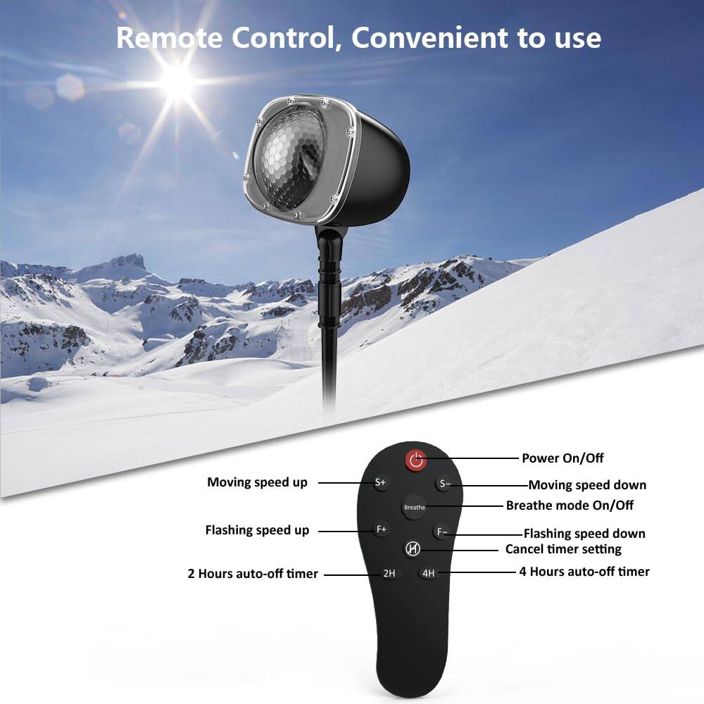 Remote Control, Convenient to use

- Moving speed up
- Flashing speed up
- 2 Hours auto-off timer
- S+
- S-
- Breathe mode On/Off
- F+
- F-
- H
- Power On/Off
- Moving speed down
- Flashing speed down
- Cancel timer setting
- 2H
- 4H
- 4 Hours auto-off timer